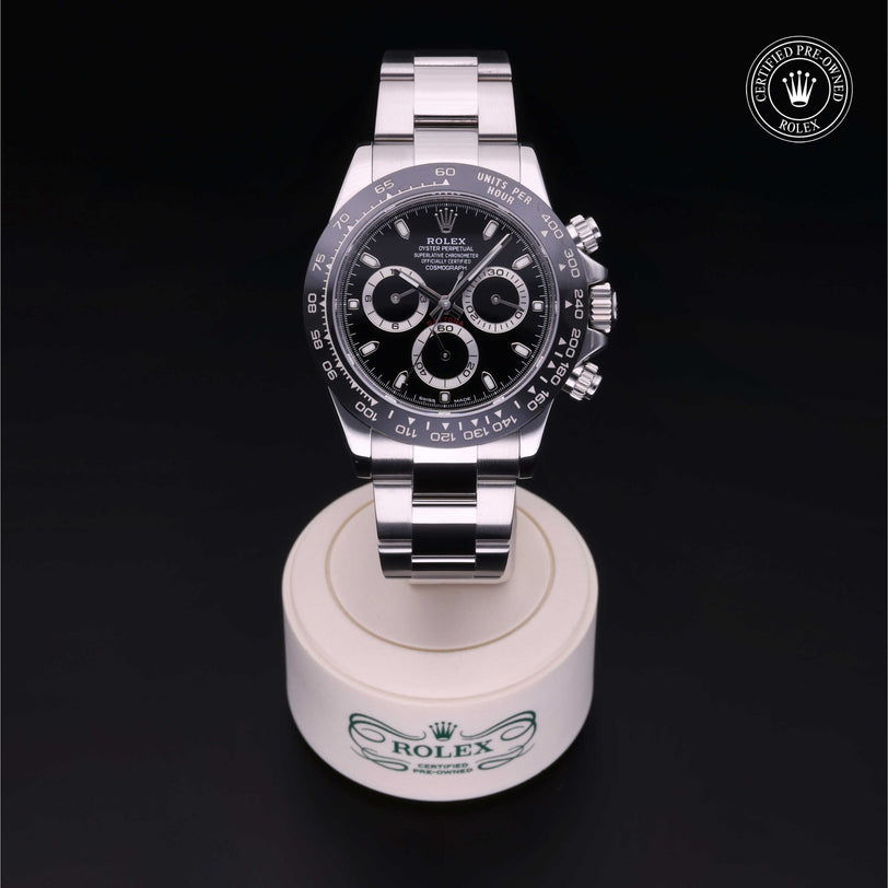 Rolex Certified Pre-owned Daytona M116500LN-0002 front on black background