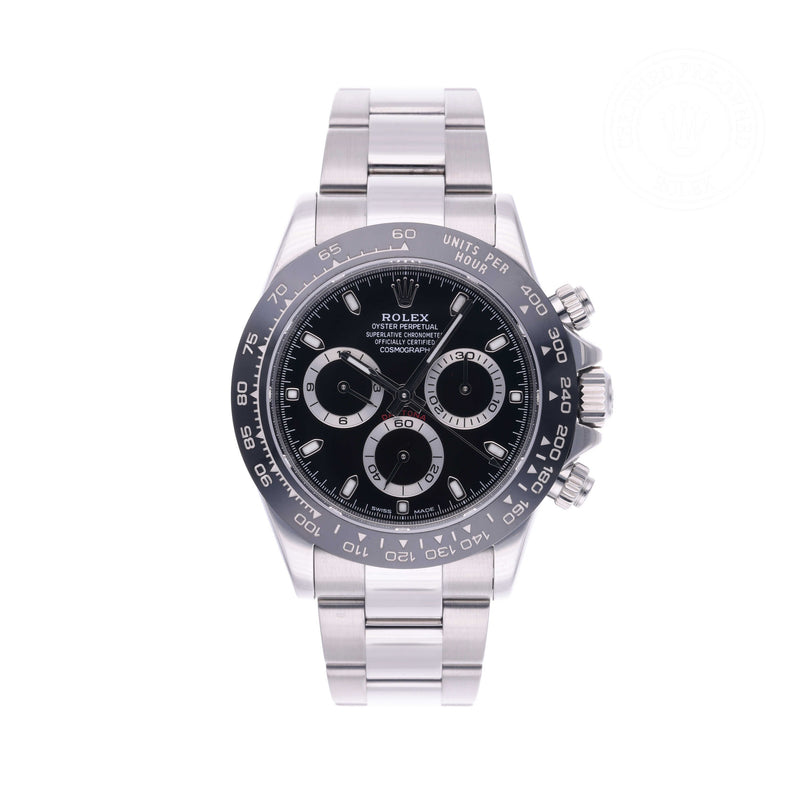 Rolex Certified Pre-owned Daytona M116500LN-0002 front on white background
