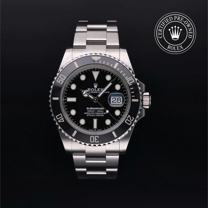 Rolex Certified Pre-owned Submariner Date M126610LN-0001 front on black background