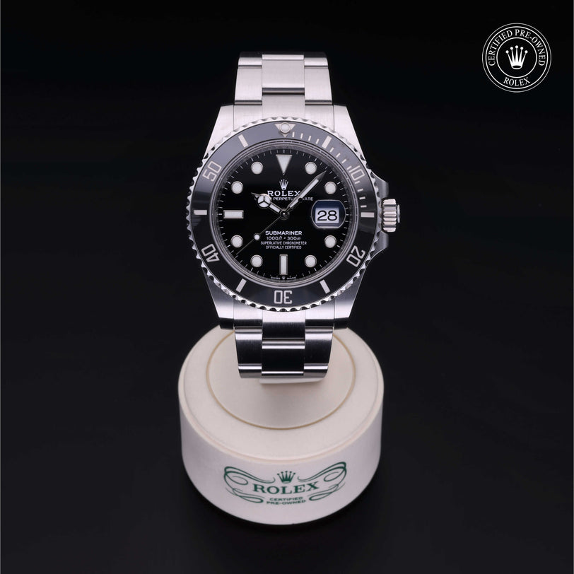 Rolex Certified Pre-owned Submariner Date M126610LN-0001 front on black background