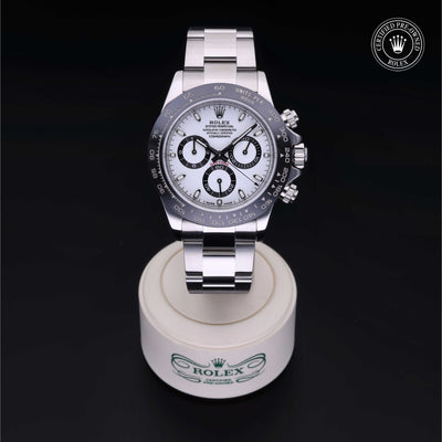 Rolex Certified Pre-owned Daytona M116500LN-0001 front on black background