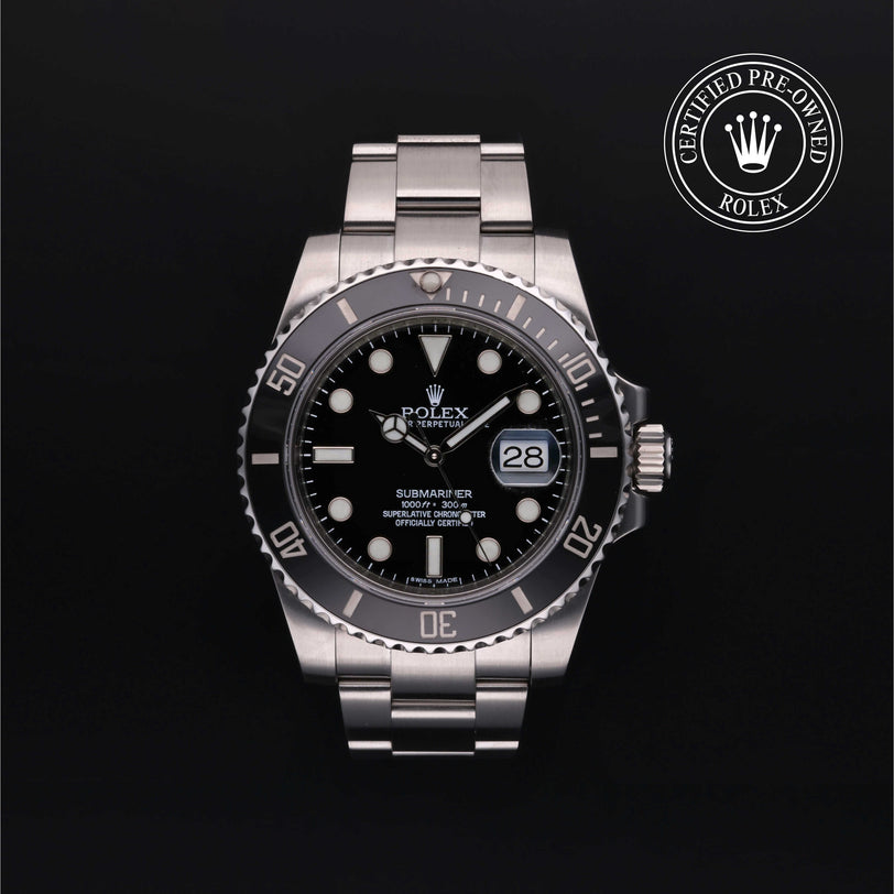 Rolex Certified Pre-owned Submariner M116610LN-0001 front on black background