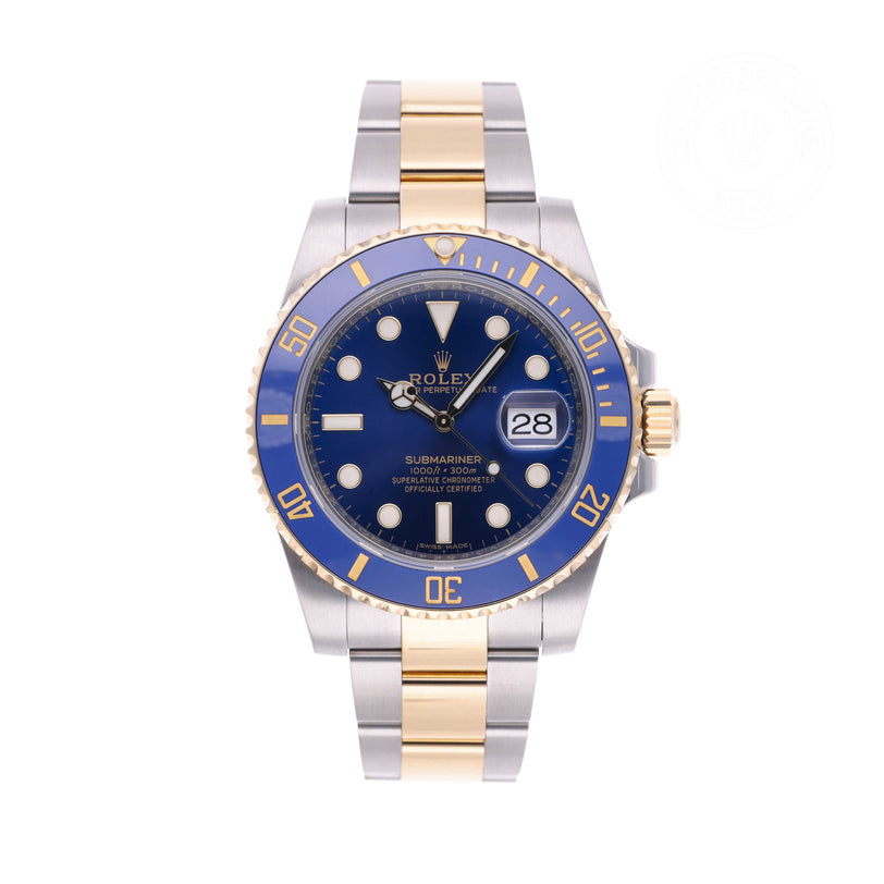 Rolex Certified Pre-owned Submariner M116613LB-0005 front on white background