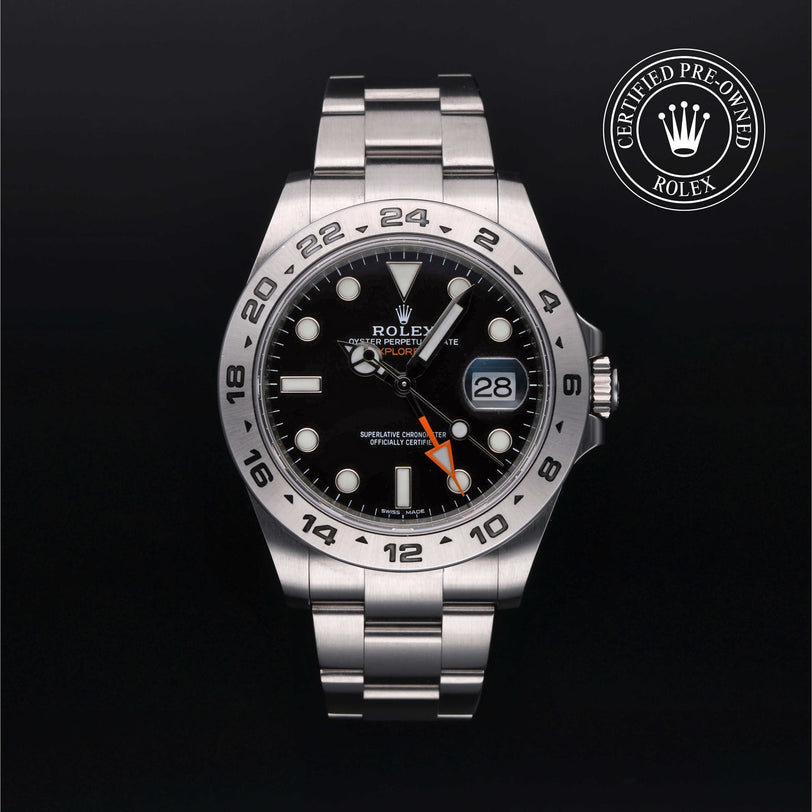 Rolex Certified Pre-owned Explorer M216570-0002 front on black background