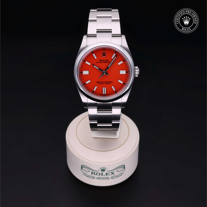 Rolex Certified Pre-owned Oyster Perpetual M126000-0007 front on black background