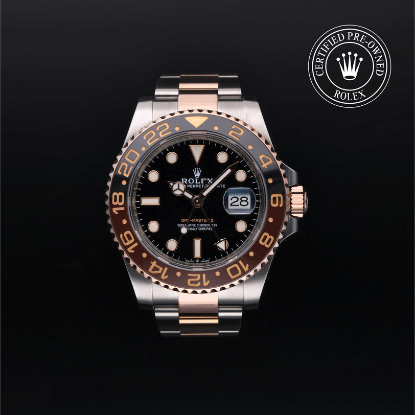 Rolex Certified Pre-owned GMT M126711CHNR-0002 front on black background