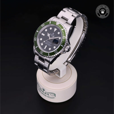 Rolex Certified Pre-owned Submariner Date M16610LV-0002 front on black background