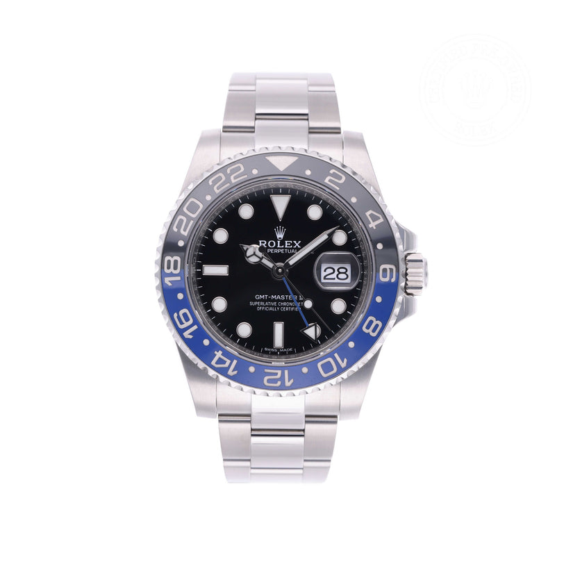 Rolex Certified Pre-owned GMT M116710BLNR-0002 front on white background
