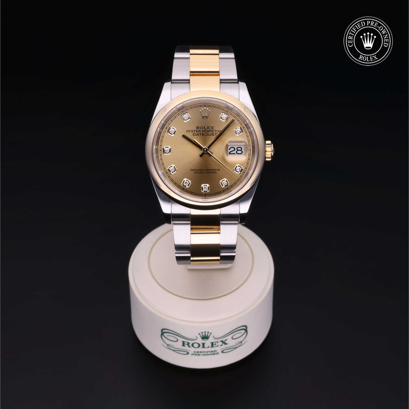 Rolex Certified Pre-owned Datejust M126203-0018 front on black background