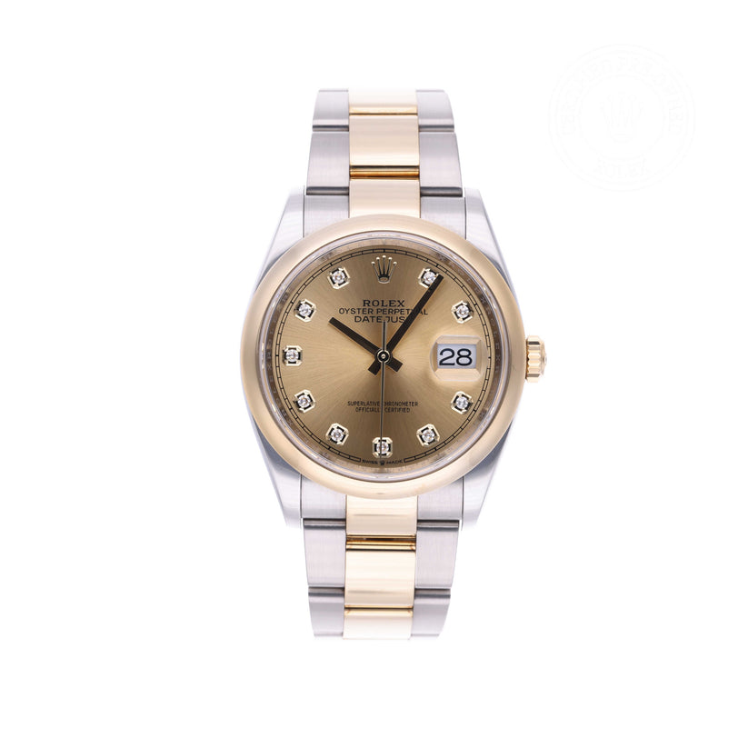 Rolex Certified Pre-owned Datejust M126203-0018 front on white background