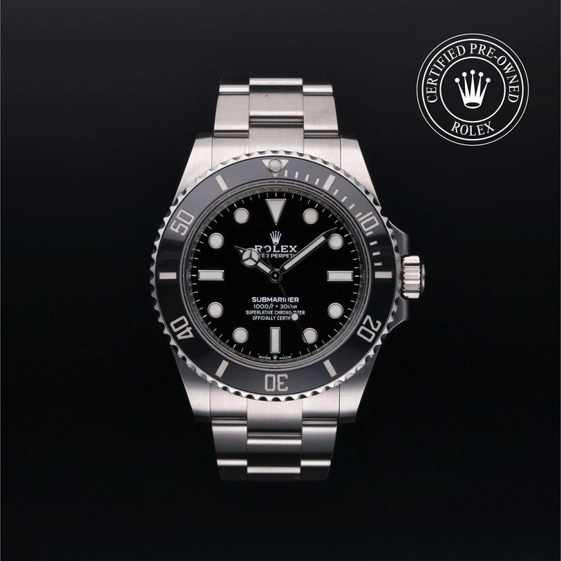 Rolex Certified Pre-owned Submariner Non Date M124060-0001 front on black background