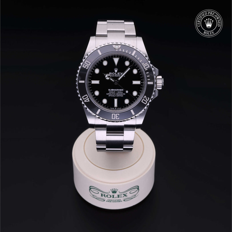 Rolex Certified Pre-owned Submariner Non Date M124060-0001 front on black background