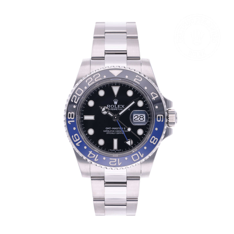 Rolex Certified Pre-owned GMT M116710BLNR-0002 front on white background