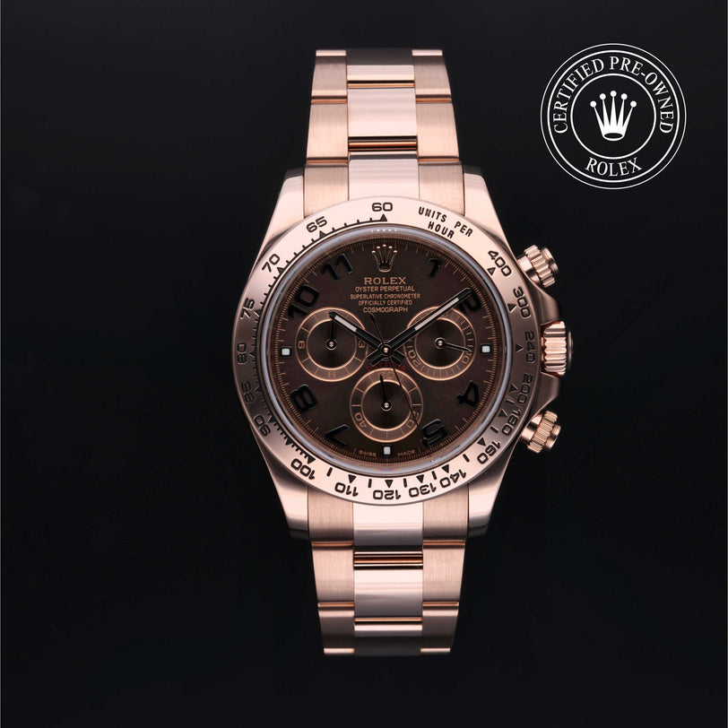 Rolex Certified Pre-owned Daytona M116505-0004 front on black background