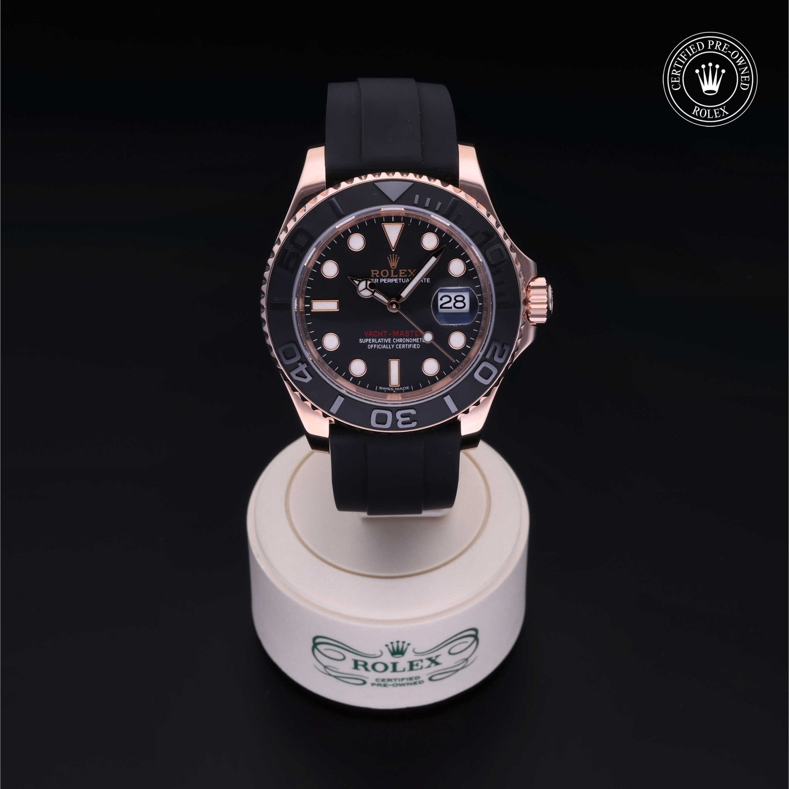 Rolex Certified Pre-owned Yacht-Master M116655-0002 front on black background