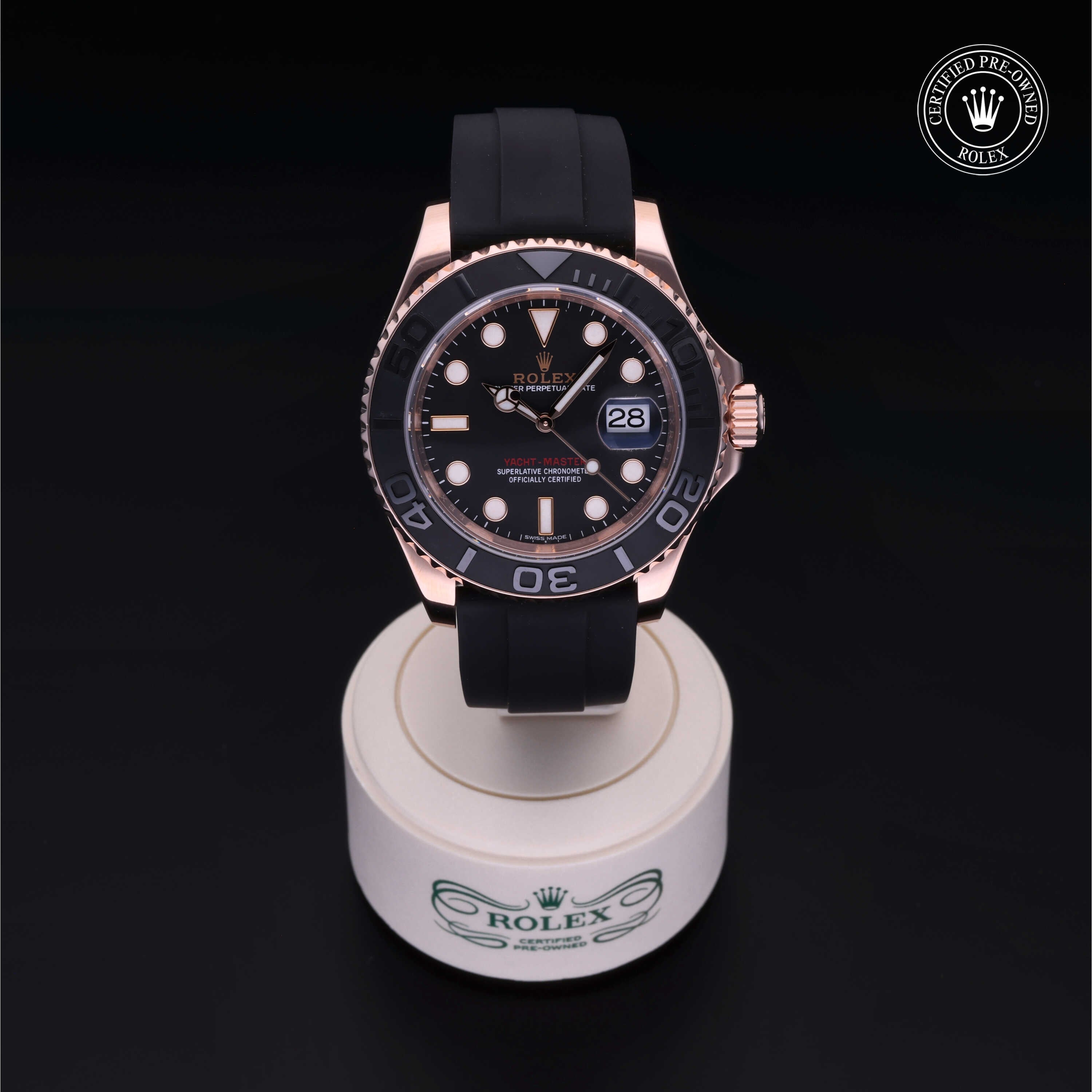 Rolex Certified Pre-owned Yacht-Master M116655-0002 front on black background