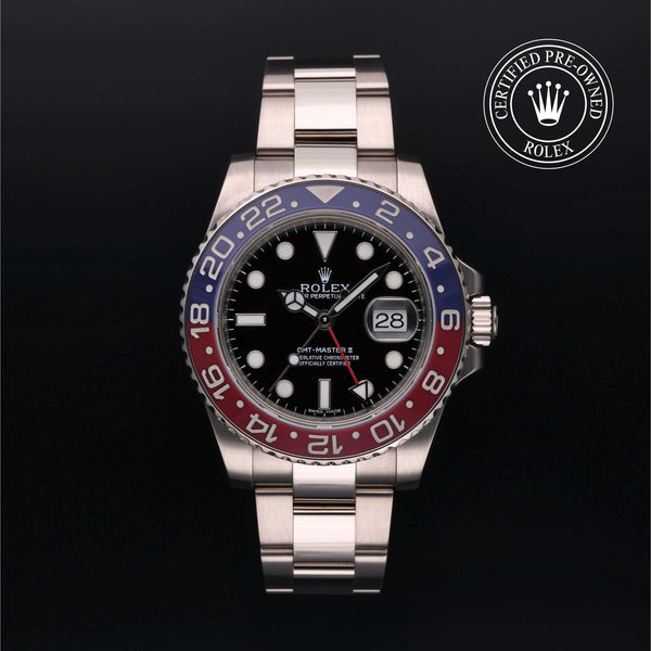 Rolex Certified Pre-owned GMT II M116719BLRO-0001 front on black background
