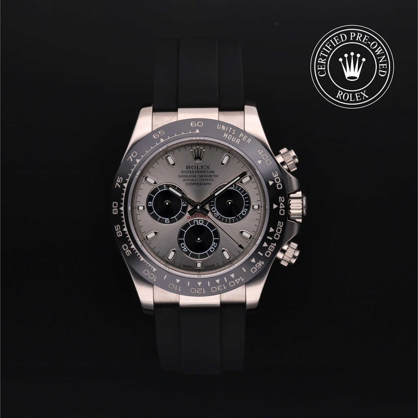 Rolex Certified Pre-owned Daytona M116519LN-0024 front on black background
