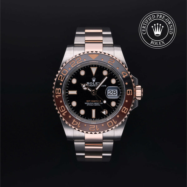Rolex Certified Pre-owned GMT M126711CHNR-0002 front on black background