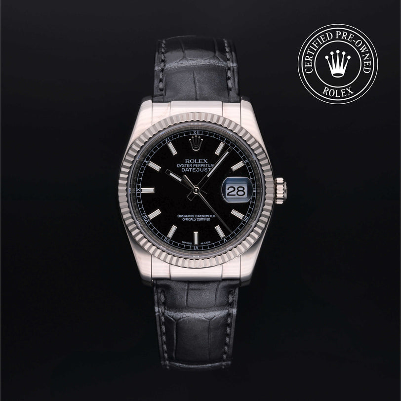 Rolex Certified Pre-owned Datejust M116139-0043 front on black background