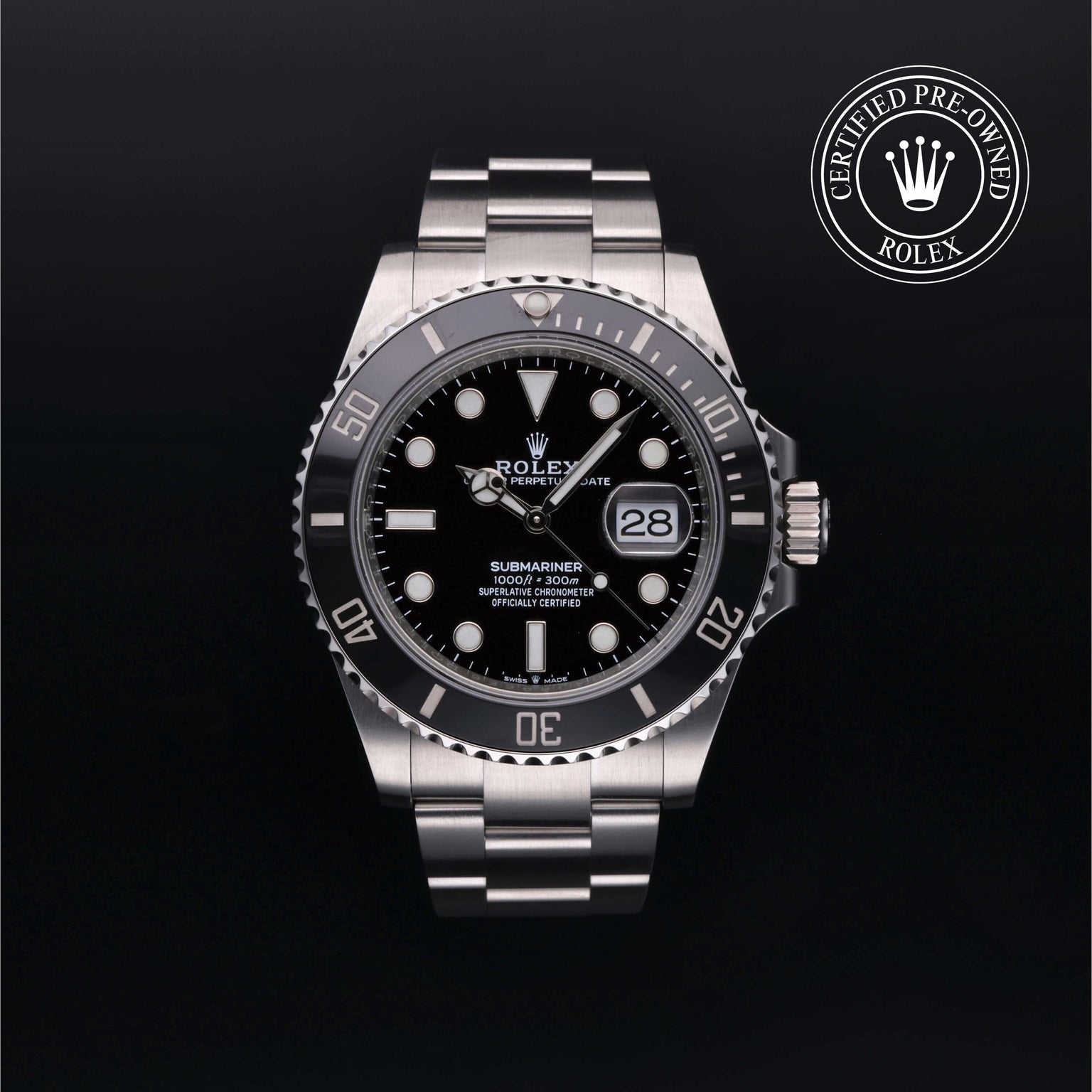 Rolex Certified Pre-owned Submariner M126610LN-0001 front on black background