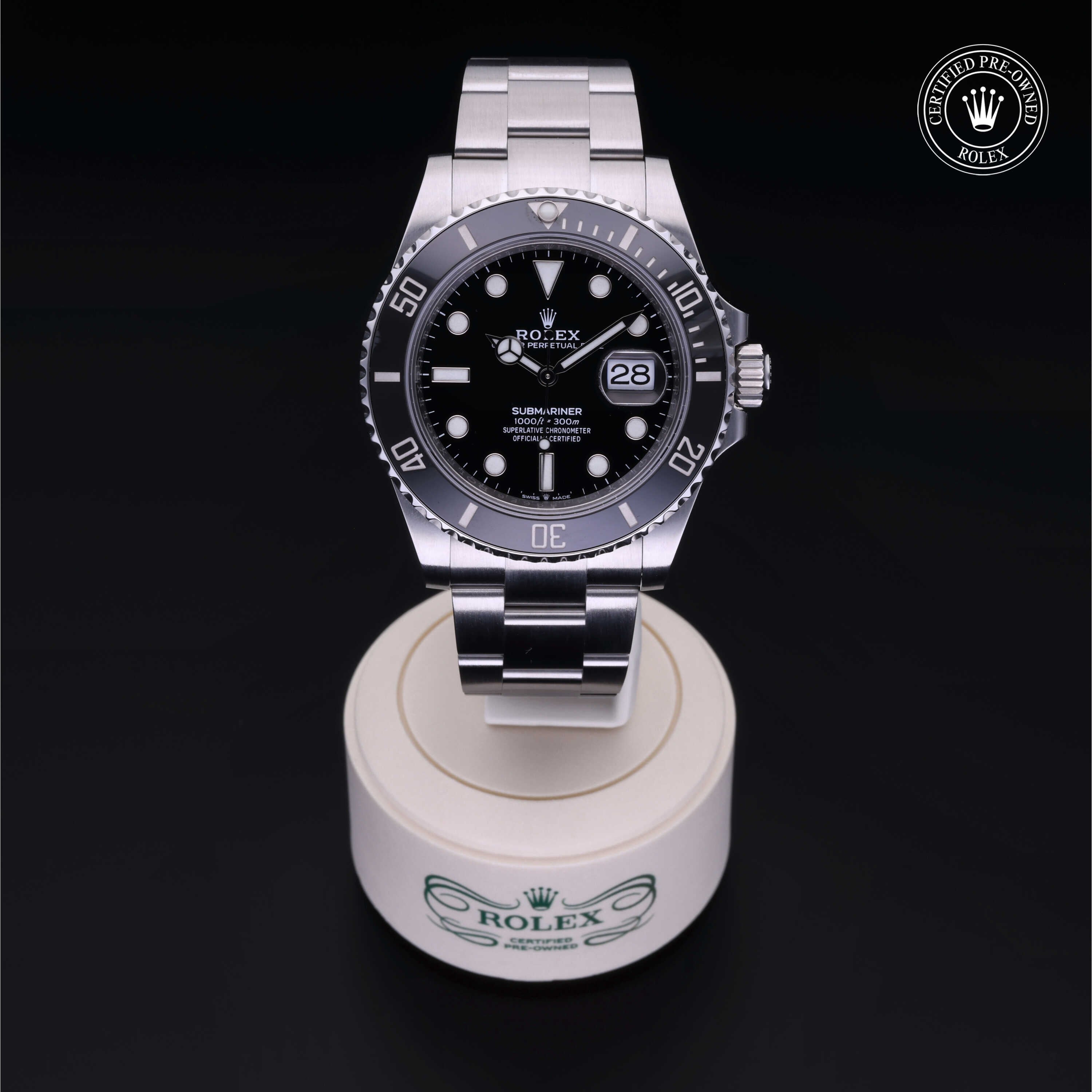 Rolex Certified Pre-owned Submariner M126610LN-0001 front on black background