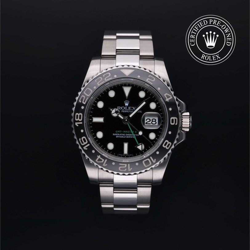 Rolex CPO GMT II M116710LN front on white background