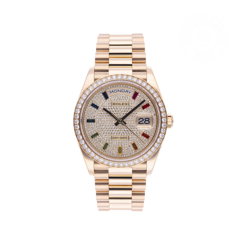 Rolex Certified Pre-owned Day-date M128348RBR-0030 front on white background