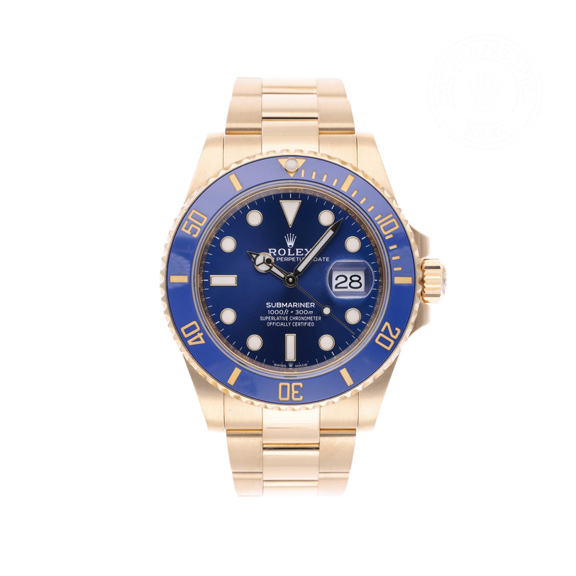 Rolex Certified Pre-owned Submariner M126618LB-0002 front on white background