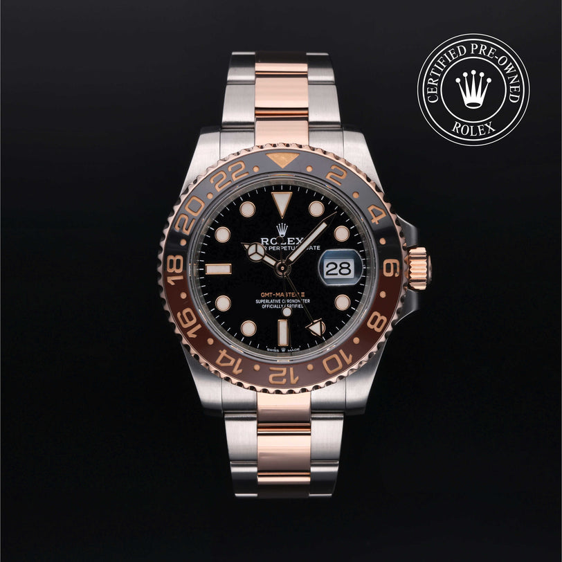 Rolex Certified Pre-owned GMT M126711CHNR-0002 front on black background