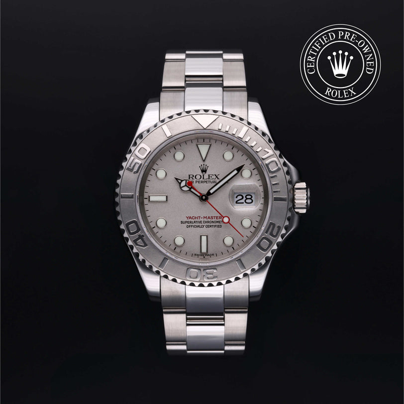 Rolex Certified Pre-owned Yacht-Master M16622-0004 front on black background