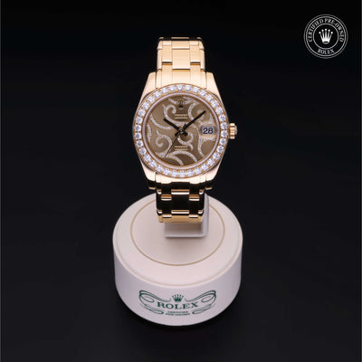 Rolex Certified Pre-owned Lady Datejust Pearlmaster M81298-0017 front on black background