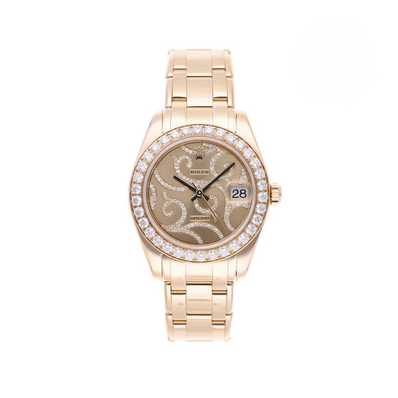 Rolex Certified Pre-owned Lady Datejust Pearlmaster M81298-0017 front on white background
