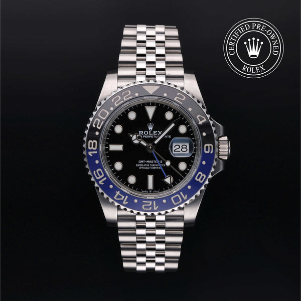 Rolex Certified Pre-owned GMT M126710BLNR-0002 front on black background