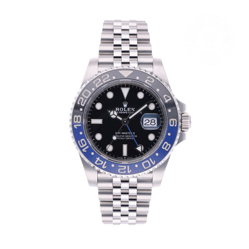Rolex Certified Pre-owned GMT M126710BLNR-0002 front on white background