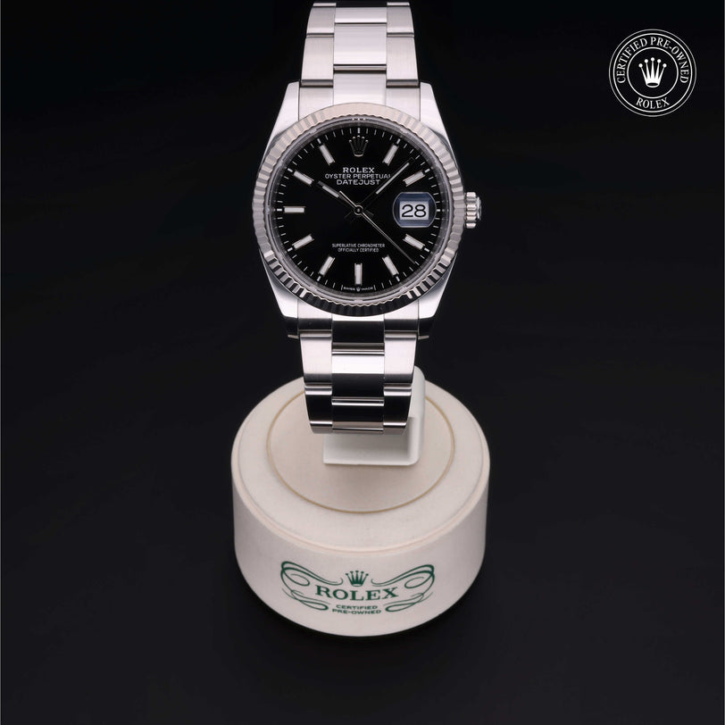 Rolex Certified Pre-owned Datejust M126234-0016 front on black background