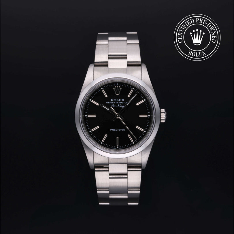 Rolex Certified Pre-owned Air-King M14000M-0009 front on black background