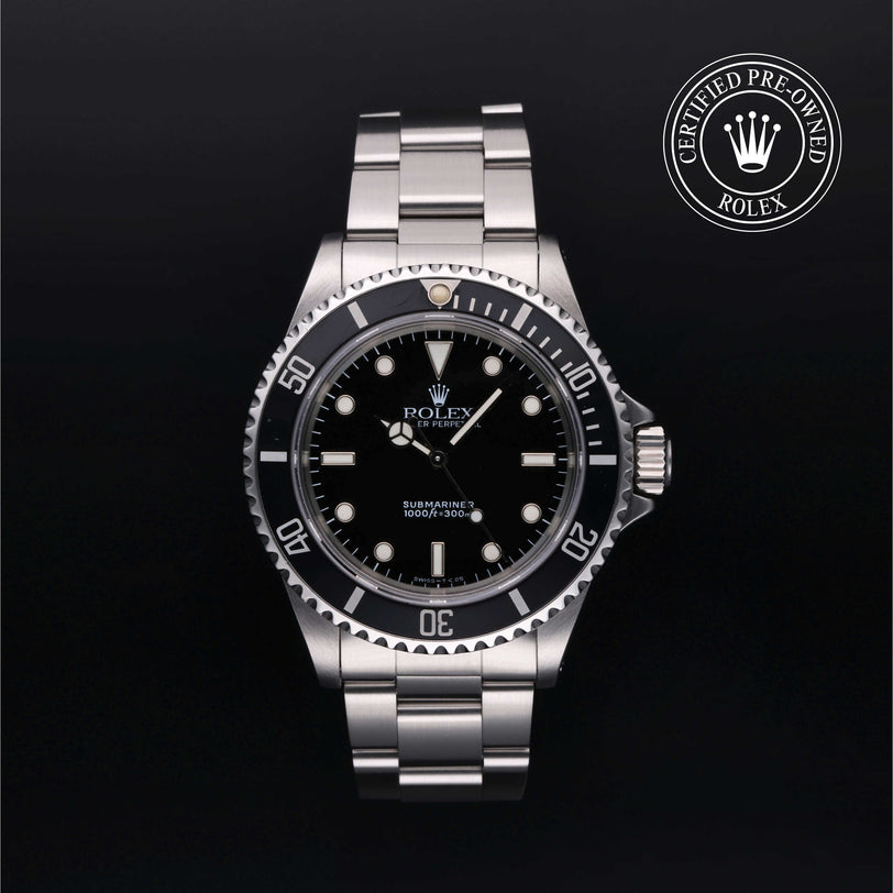 Rolex Certified Pre-owned Submariner Non Date M14060-0001 front on black background