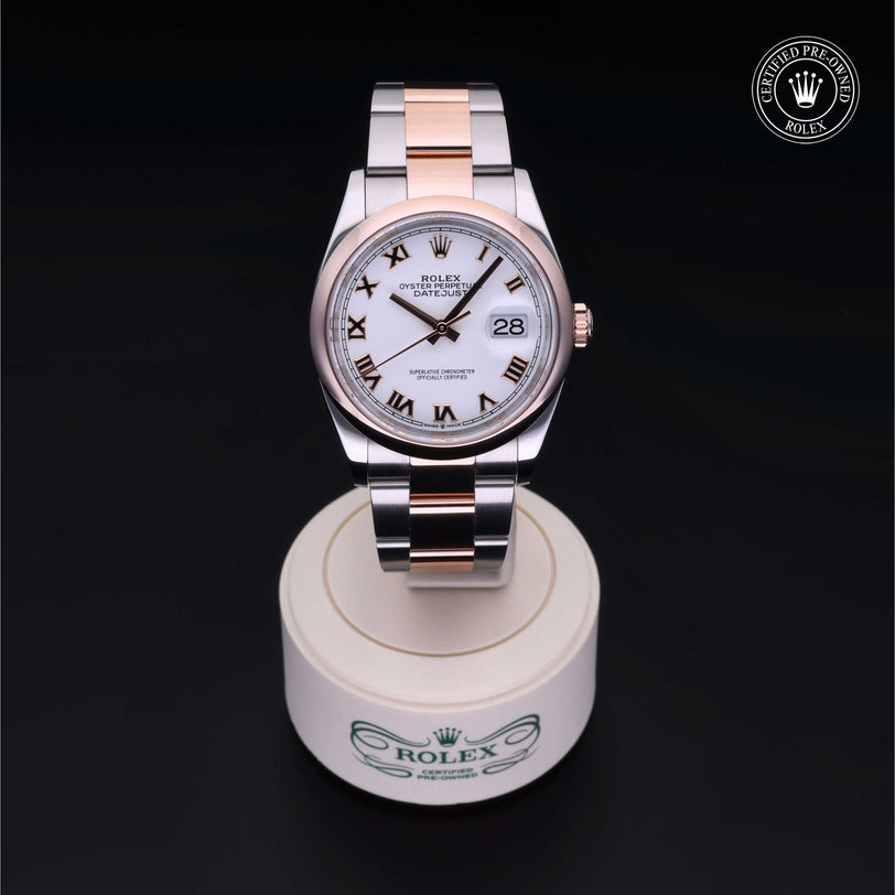 Rolex Certified Pre-owned Datejust M126201-0016 front on black background