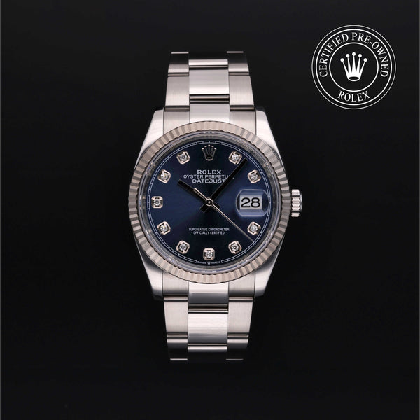 Rolex Certified Pre-owned Datejust M126234-0038 front on black background