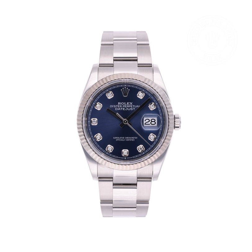 Rolex Certified Pre-owned Datejust M126234-0038 front on white background