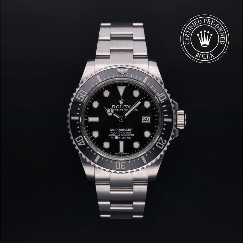 Rolex Certified Pre-owned Sea-Dweller M116600-0003 front on black background