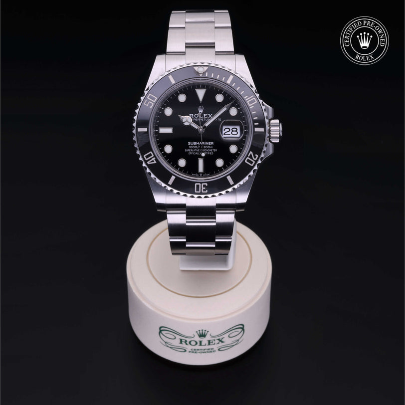 Rolex Certified Pre-owned Submariner M126610LN-0001 front on black background