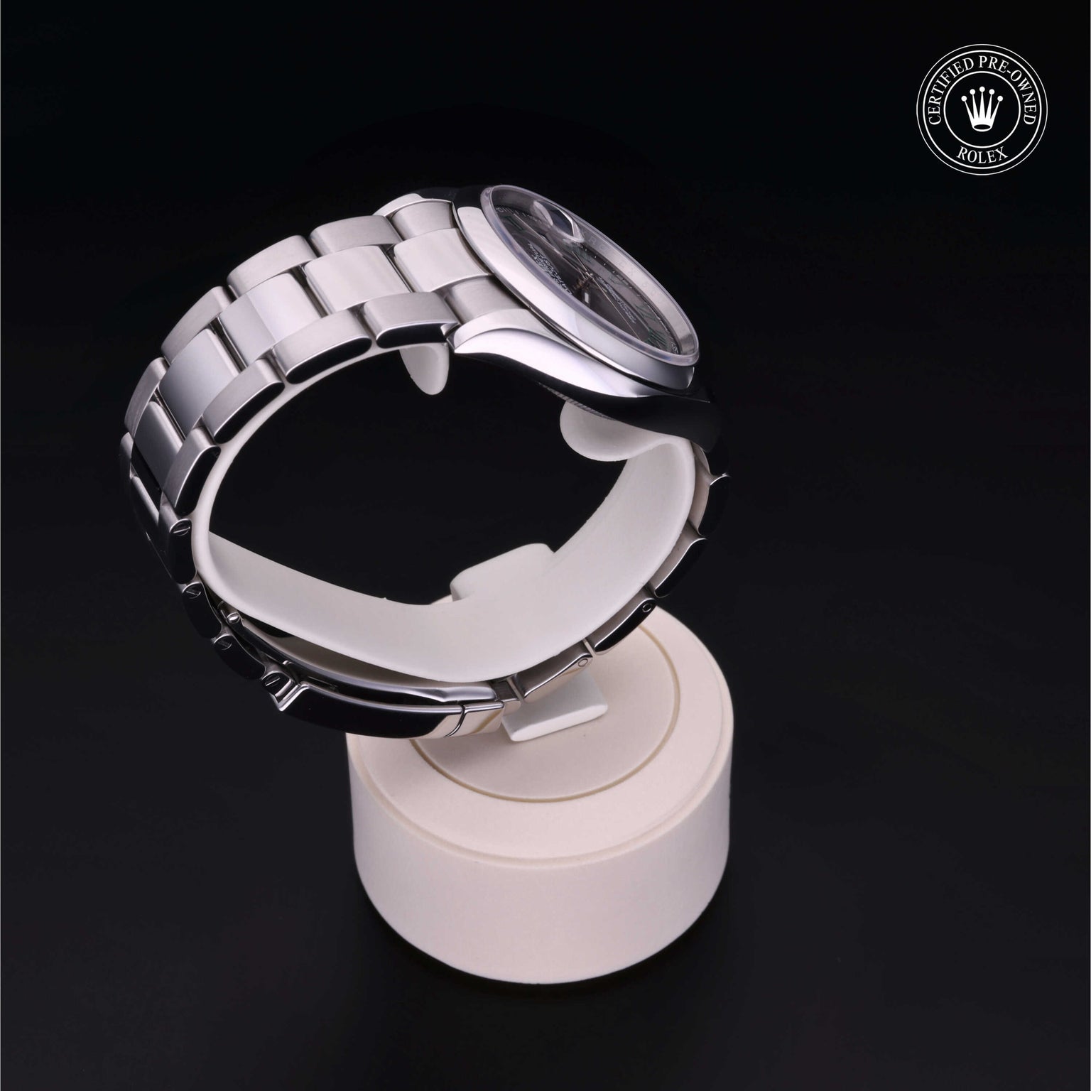 Rolex Certified Pre-owned Datejust M126200-0018 front on black background