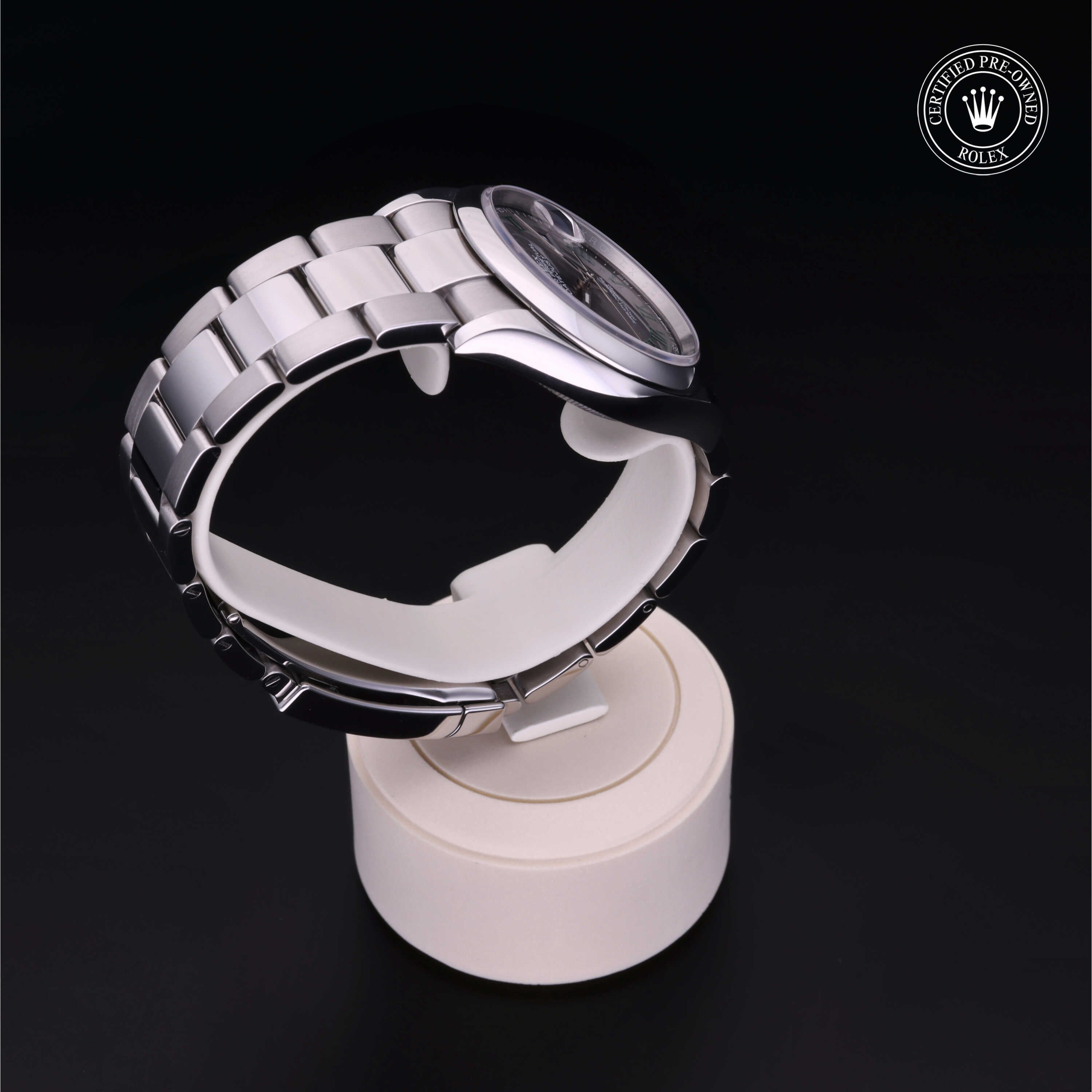 Rolex Certified Pre-owned Datejust M126200-0018 front on black background