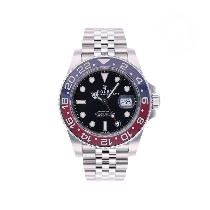 Rolex Certified Pre-owned GMT M126710BLRO-0001 front on white background