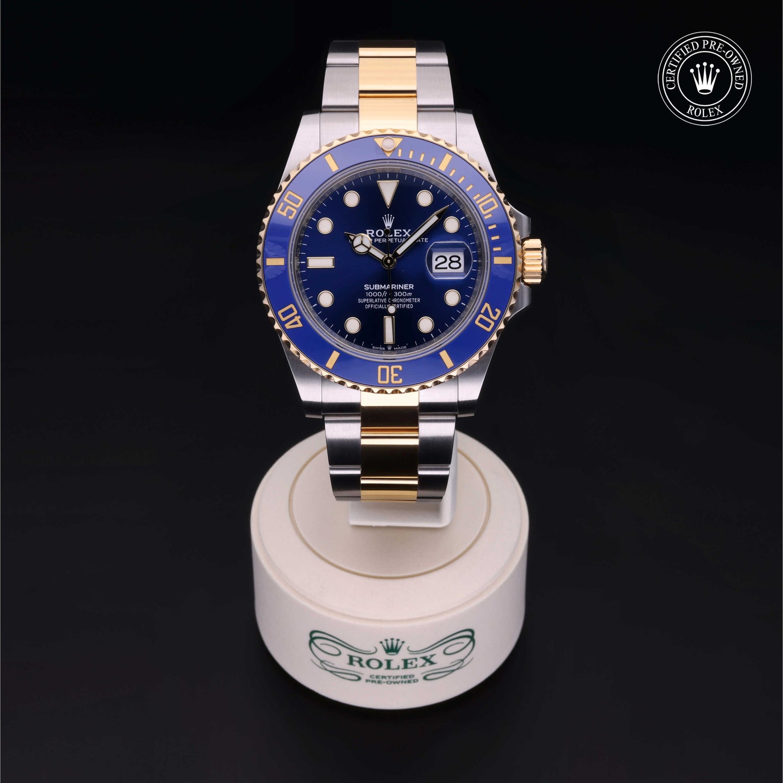 Rolex Certified Pre-owned Submariner M126613LB-0002 front on black background