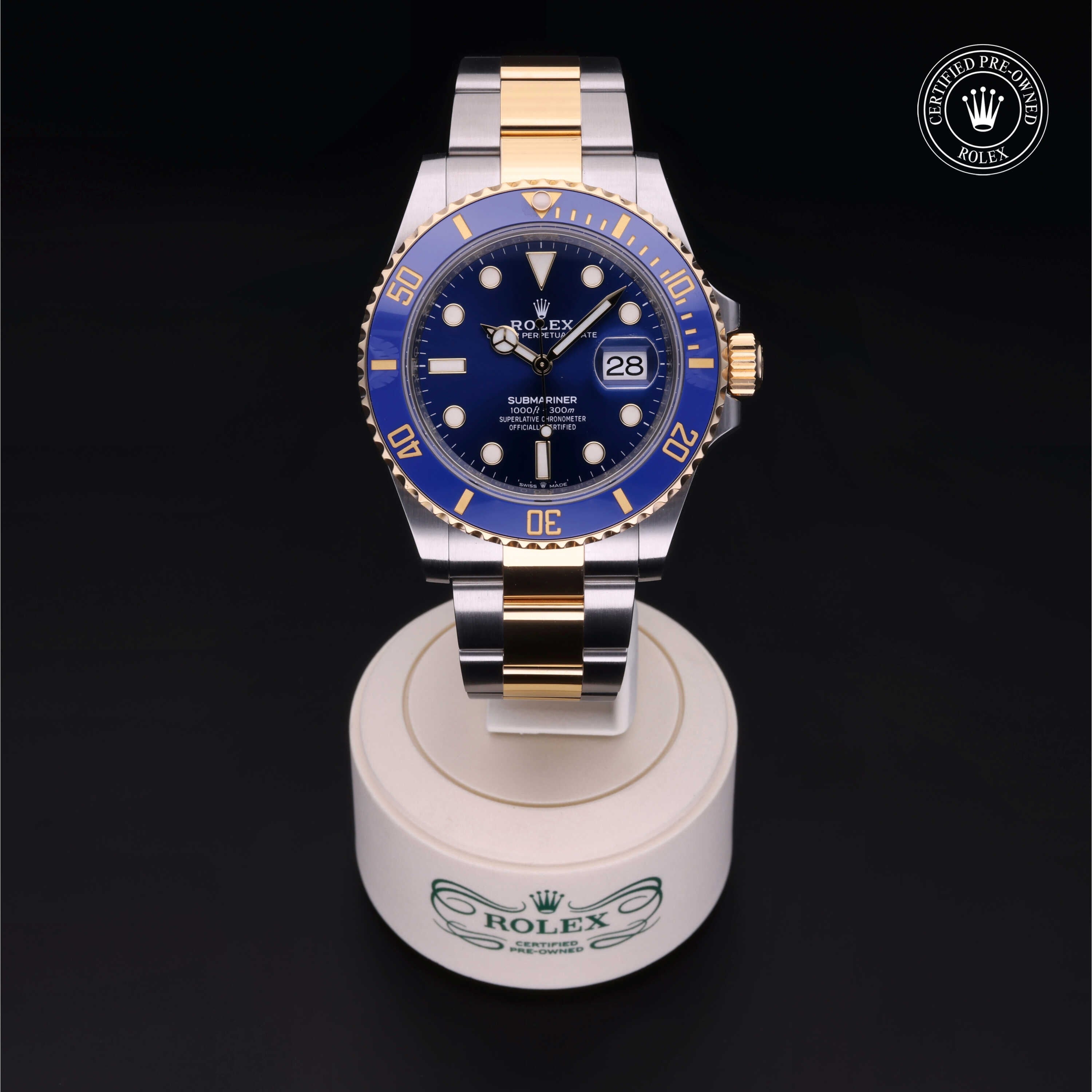 Rolex Certified Pre-owned Submariner M126613LB-0002 front on black background