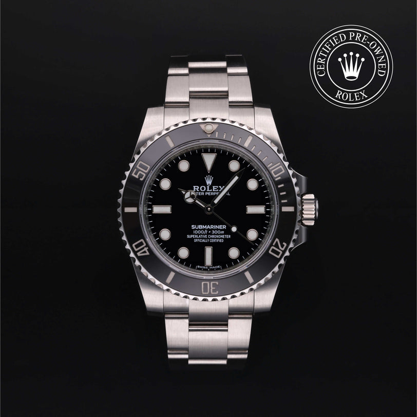 Rolex Certified Pre-owned Submariner Non Date M114060-0002 front on black background