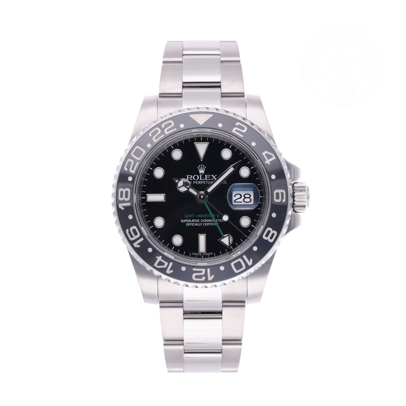 Rolex Certified Pre-owned GMT II M116710LN-0001 front on white background